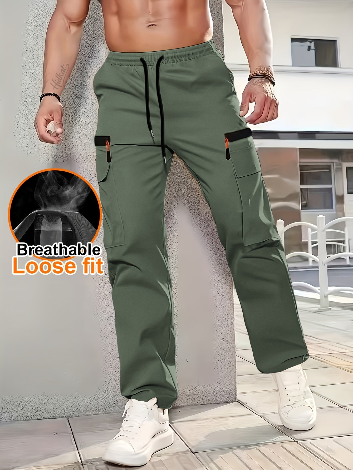 Herren Cargo Hose Locker Schnitt Atmungsaktiv Freizeit Urban Style