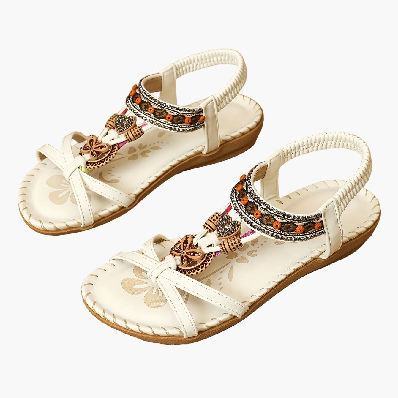 Damen Boho Sandalen mit Perlen und Ornamenten – Bequeme Sommerschuhe für Alltag & Urlaub
