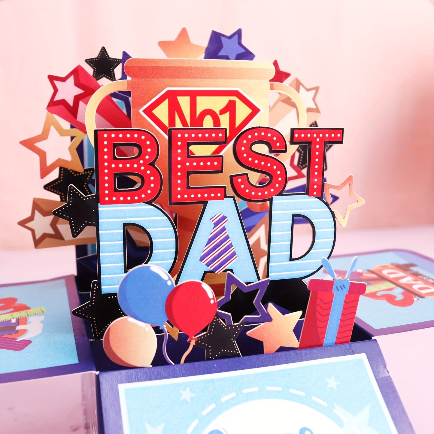 Vaterstags 3D Pop-Up Karte – Best Dad Super Dad Grußkarte für Männer, Vatertag Geburtstagskarte Geschenk
