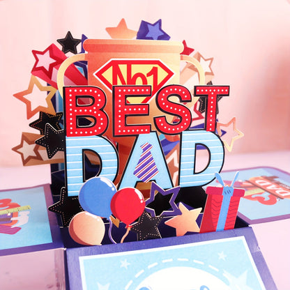 Vaterstags 3D Pop-Up Karte – Best Dad Super Dad Grußkarte für Männer, Vatertag Geburtstagskarte Geschenk