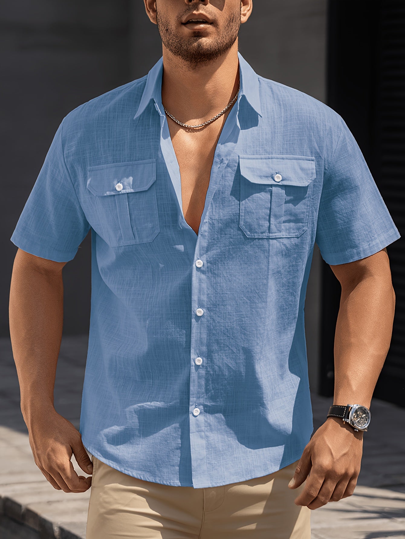 Herren Freizeit Kurzarm Hemd mit Brusttaschen – Sommer Stil für Alltag und Urlaub
