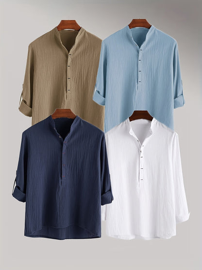 Herren Henley Langarmshirt mit Stehkragen und Knopfleiste – Modernes Freizeitoberteil für stilvolle Anlässe