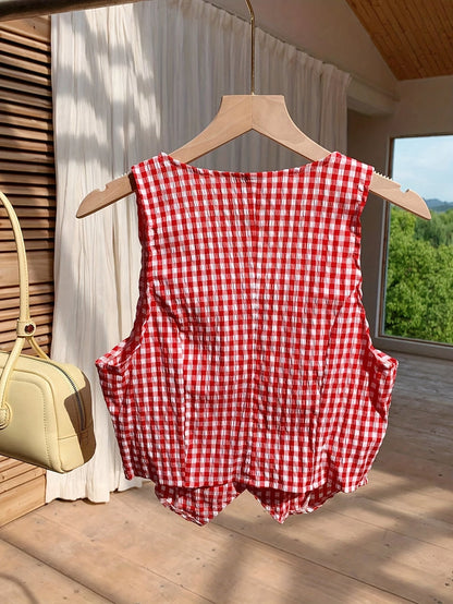 Damen Vintage Vichy-Karo Weste – Eleganter Sommer-Look für Freizeit und Alltag
