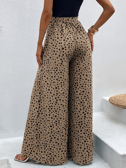 Damen Elegante Weite Hose mit Punktemuster und Bindegürtel – Perfekt für Freizeit und Sommer