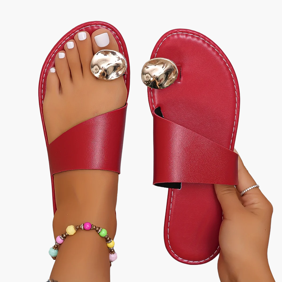 Damen Sandalen mit Zehenring und Metallic-Detail – Elegante Sommerschuhe für Freizeit & Urlaub