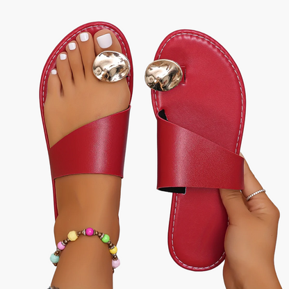 Damen Sandalen mit Zehenring und Metallic-Detail – Elegante Sommerschuhe für Freizeit & Urlaub