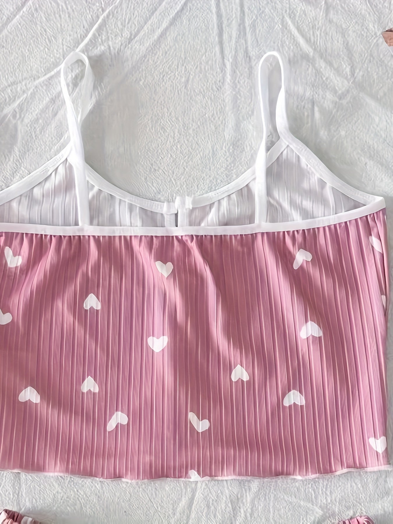 Damen Pyjama Set mit Herzchen-Muster und Schleifen – Zweiteiliger Schlafanzug, bequem & süß, ideal für Sommer