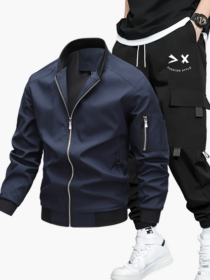 Herren Streetwear Trainingsanzug Set – Bomberjacke & Cargohose, Urban Freizeitlook