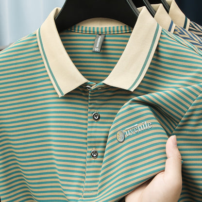 Herren Polo-Shirt mit Streifenmuster und Stickerei – Moderner Freizeitstil