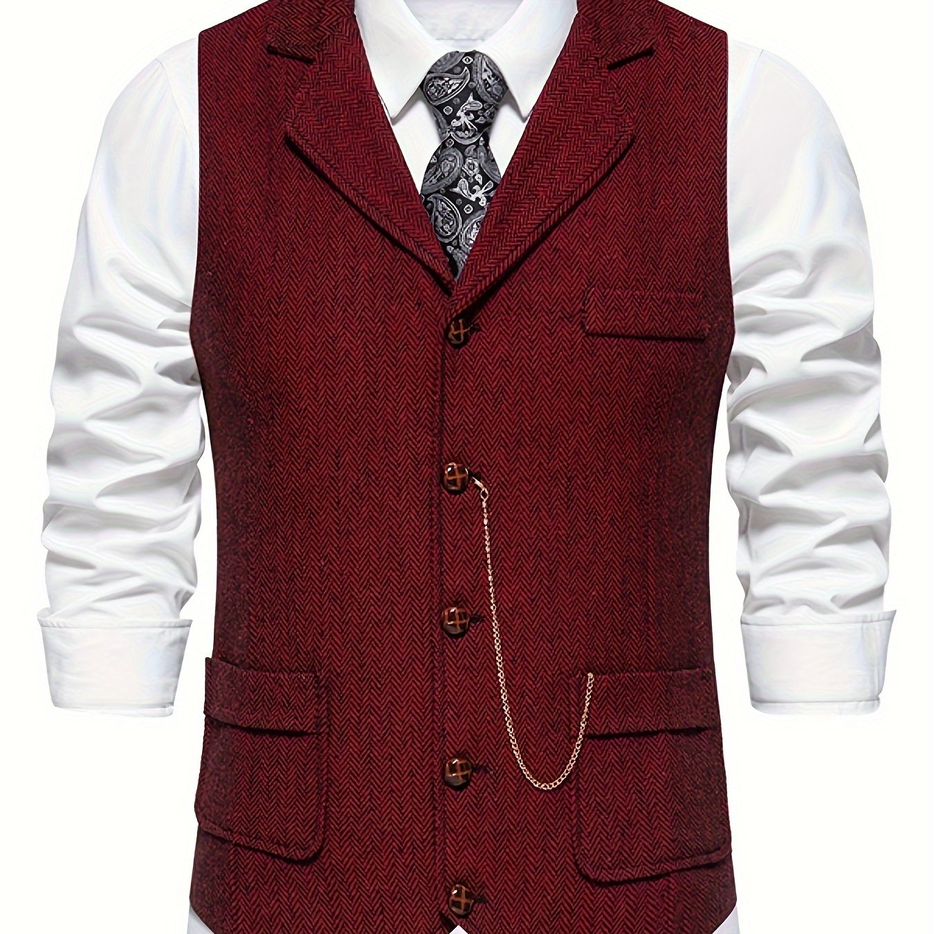 Herren Weste im Vintage-Stil mit Reverskragen und Taschenuhr-Kette