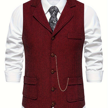 Herren Weste im Vintage-Stil mit Reverskragen und Taschenuhr-Kette