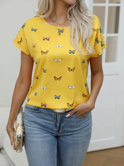 Damen Schmetterlingsprint Bluse – Modisches Sommer Top für Alltag & Freizeit