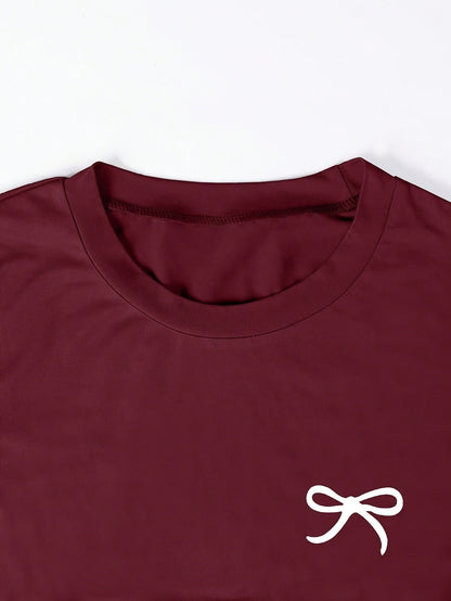 Damen Basic Kurzarm T-Shirt mit Schleifendetail – Feminines Freizeitshirt Slim Fit