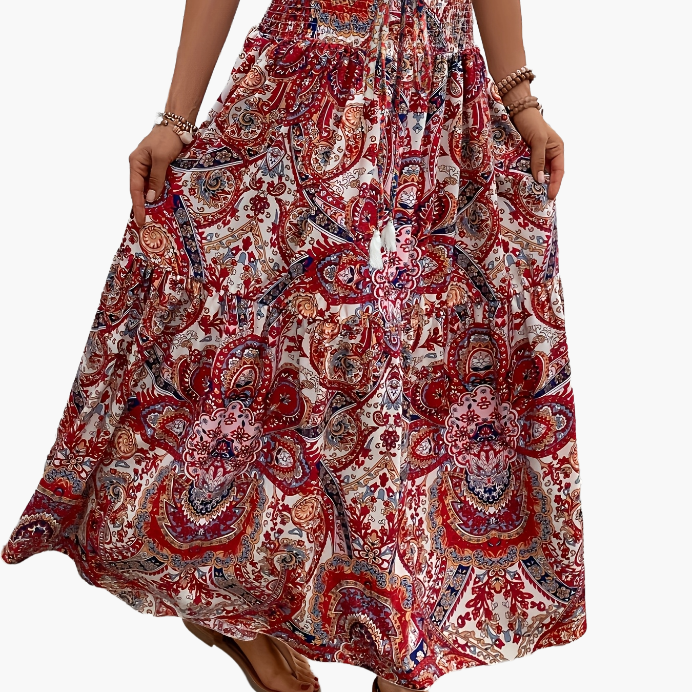 Damen Boho Maxirock mit Blumenmuster und Kordelzug – Sommer Freizeitrock für Strand und Alltag