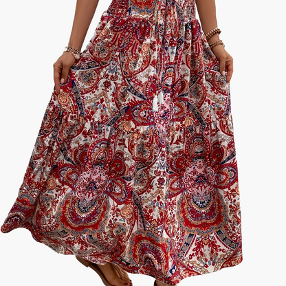 Damen Boho Maxirock mit Blumenmuster und Kordelzug – Sommer Freizeitrock für Strand und Alltag