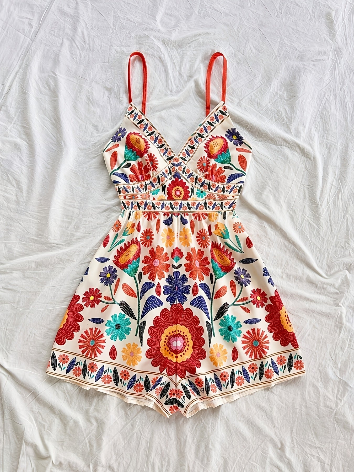 Damen Jumpsuit mit Blumenmuster und Spaghettiträgern – Verspielter Einteiler für Freizeit und Urlaub