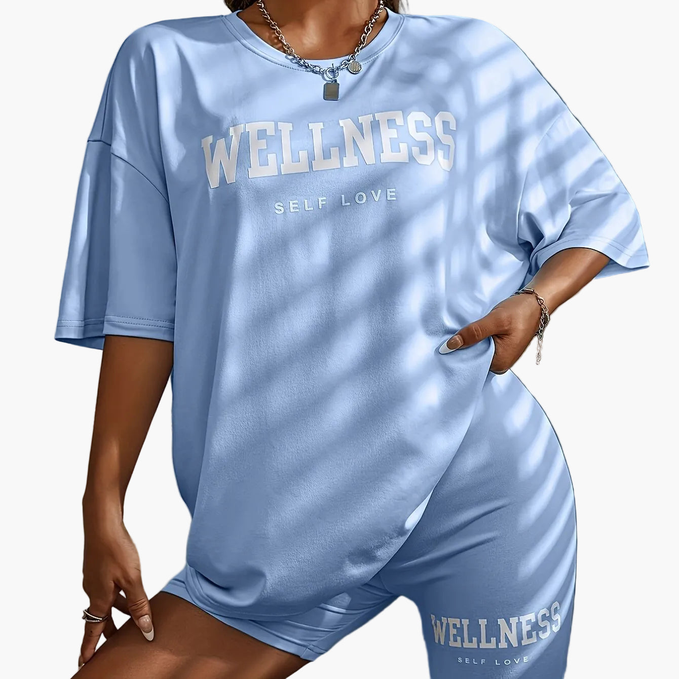 Damen Wellness Lounge Set Oversize T-Shirt & Radlerhose – Entspanntes Freizeit-Outfit mit Motivdruck