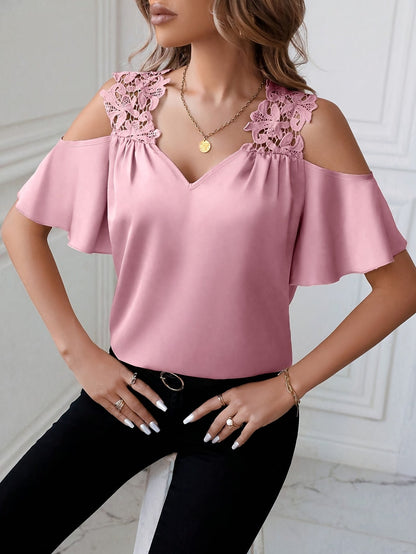 Damen Cold-Shoulder Bluse mit Spitze und Elegantem Schnitt für Alltag und Ausgehen