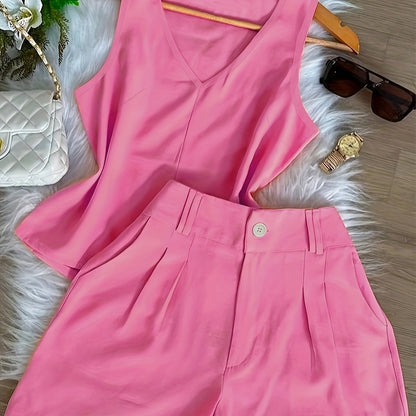 Damen Sommer Set – Elegantes ärmelloses Top und High-Waist Shorts, Casual Chic für Alltag & Urlaub