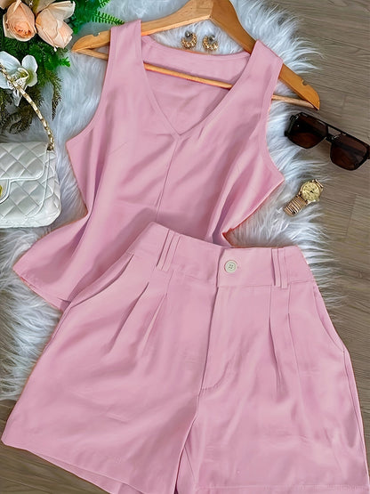 Damen Zweiteiler Set Elegant – Ärmelloses Top und Shorts für Freizeit und Alltag