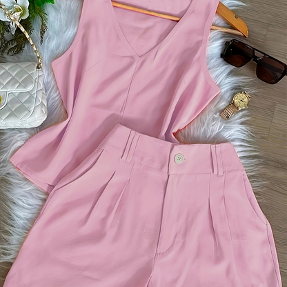 Damen Zweiteiler Set Elegant – Ärmelloses Top und Shorts für Freizeit und Alltag