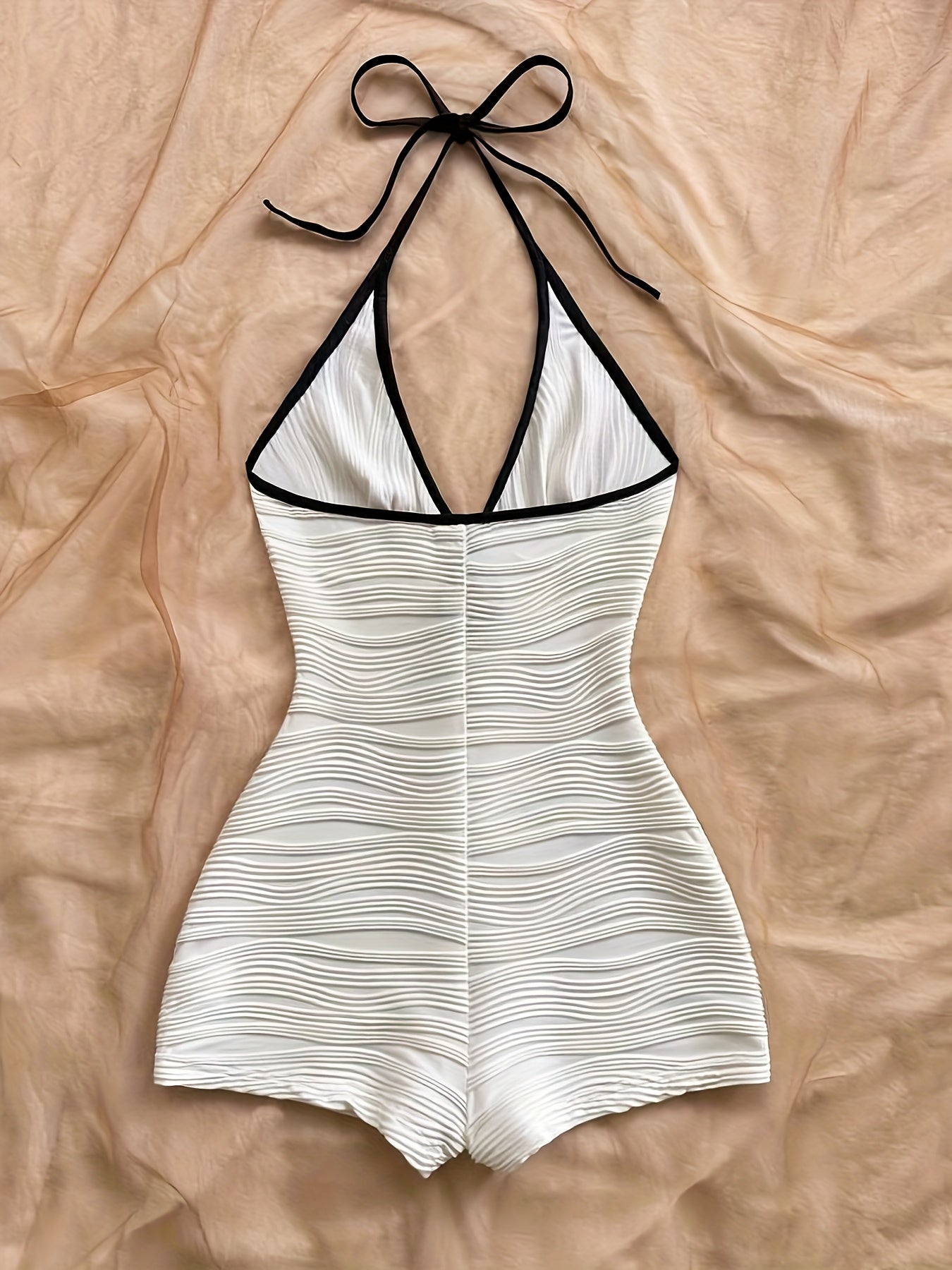 Damen Badeanzug im Vintage-Stil mit Wellendesign und Boyshort-Schnitt – Eleganter Einteiler für Strand und Pool