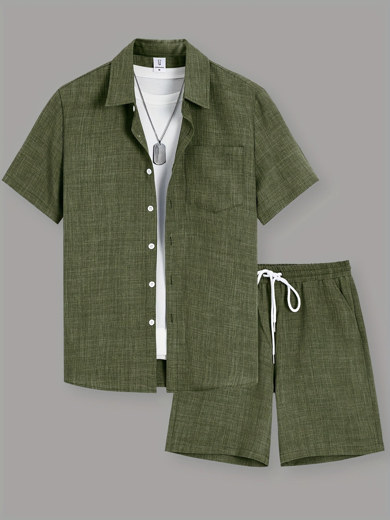 Herren Freizeit Zweiteiler Set – Kurzarm Hemd und Shorts für Sommer, Lässiger Look