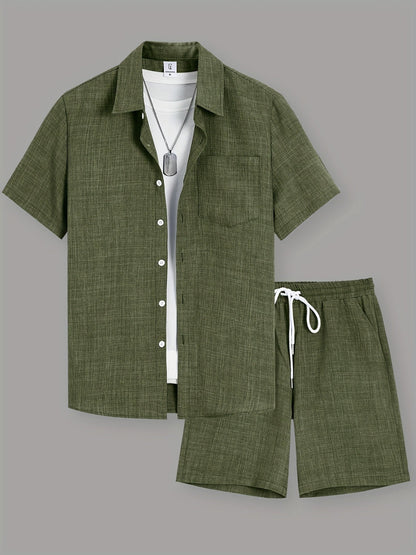 Herren Freizeit Zweiteiler Set – Kurzarm Hemd und Shorts für Sommer, Lässiger Look