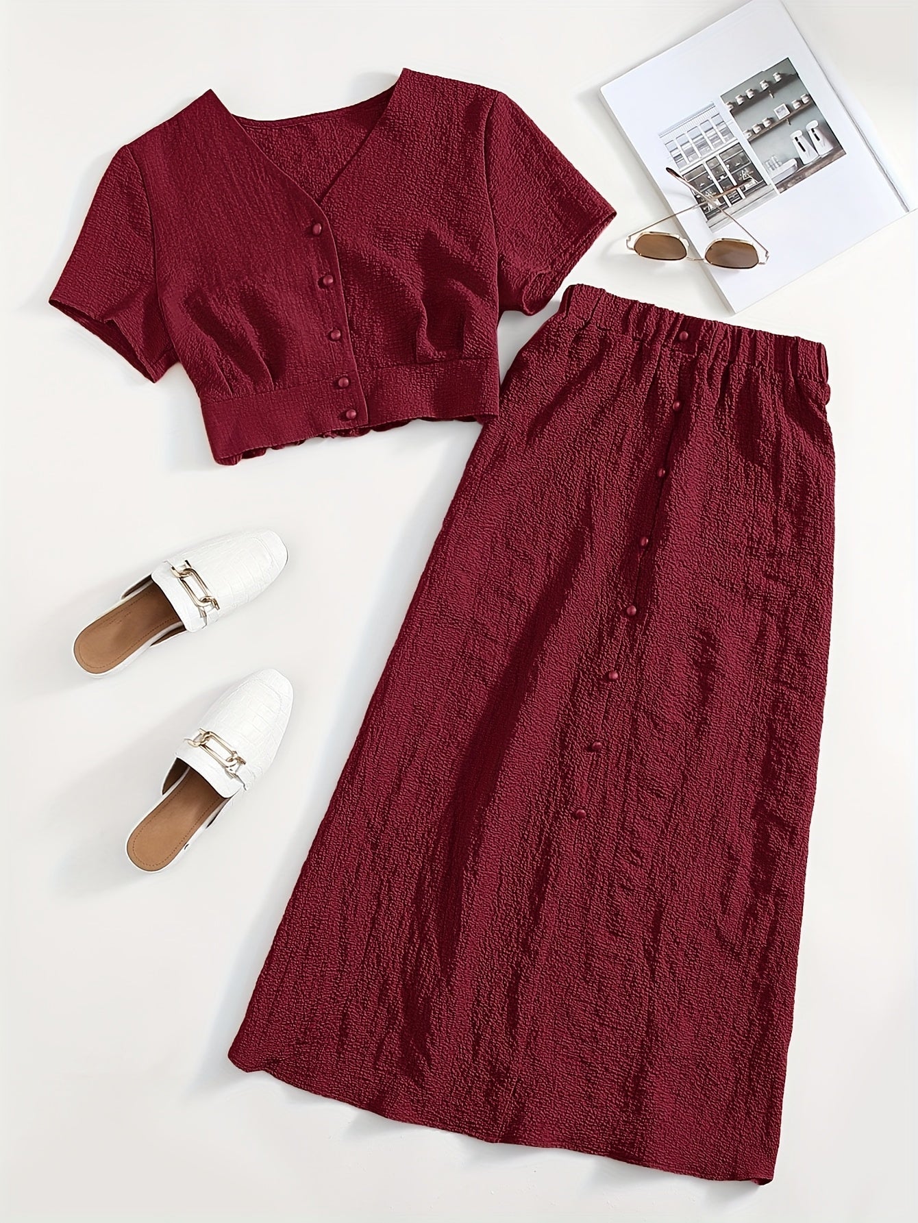 Damen Zweiteiler Set mit Crop Top und Midi Rock – Eleganter Freizeit-Look