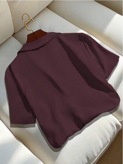 Damen Kurzarm Bluse mit Knopfleiste und klassischem Kragen – Eleganter Freizeit- und Business-Look
