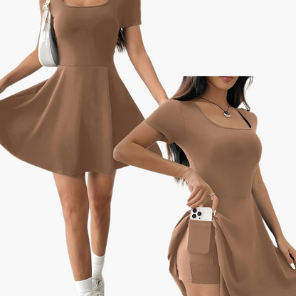 Damen Skaterkleid Elegant Kurzarm Freizeitkleid für Alltag und Ausgehen