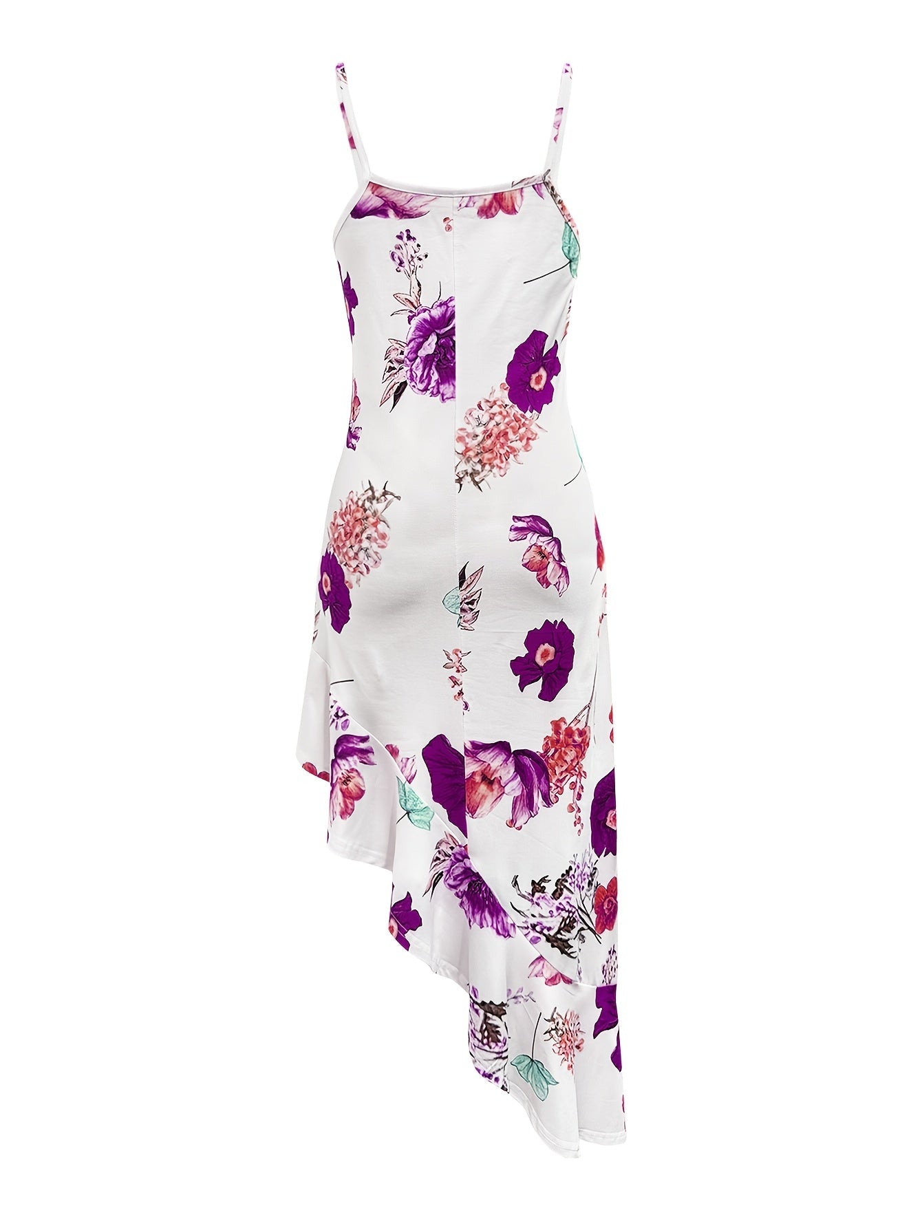 Damen Asymmetrisches Midi-Kleid mit Blumenmuster und Rüschen – Eleganter Look für Feste & Feiern