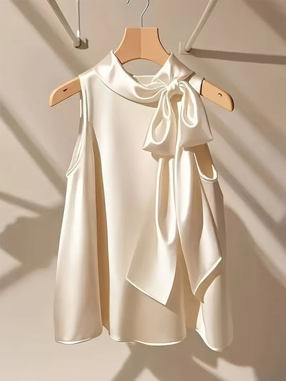 Damen Elegantes Ärmelloses Blusentop mit Schleife für besondere Anlässe