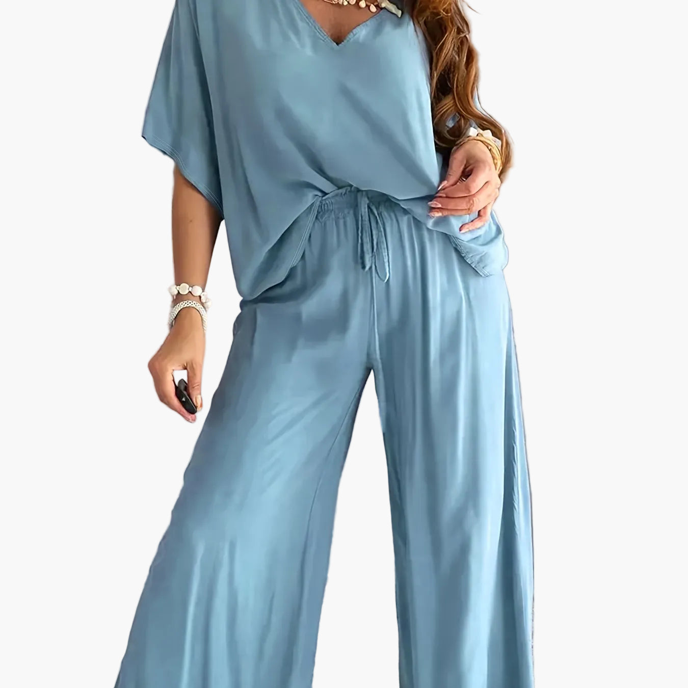 Damen Eleganter Einteiler Jumpsuit mit Weitem Bein und V-Ausschnitt – Modisch für Alltag und Freizeit