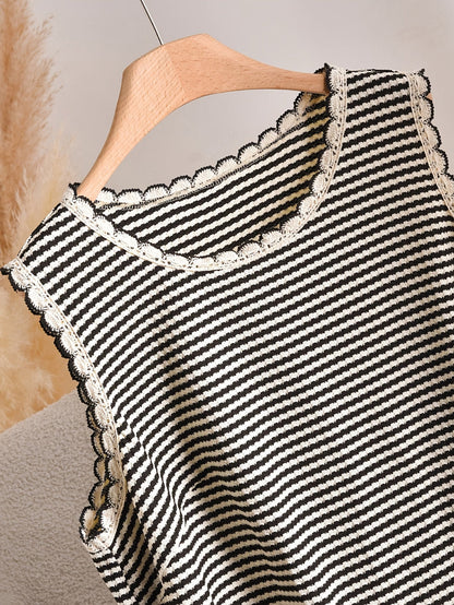 Damen Strick-Top im Boho-Stil mit Streifen und Fransen – Lässig & Sommerlich