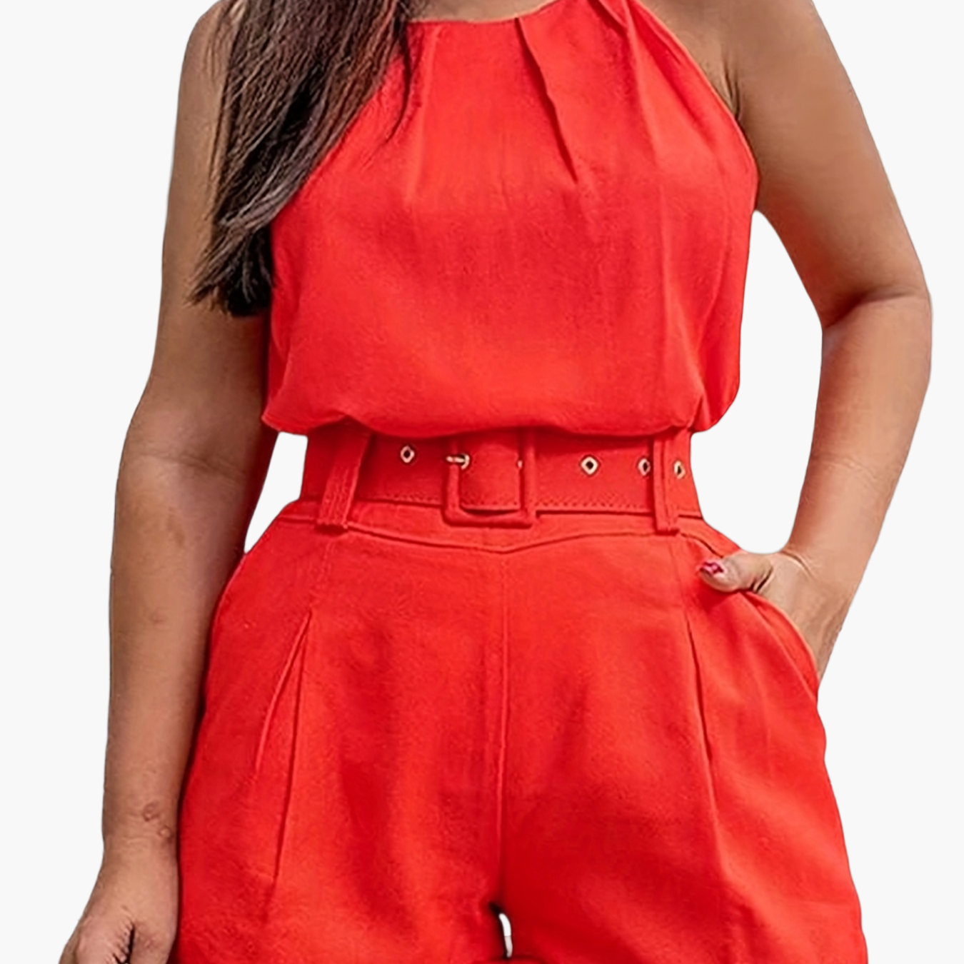 Damen Eleganter Zweiteiler Sommer-Shorts-Set mit Gürtel – Modischer Freizeit-Look