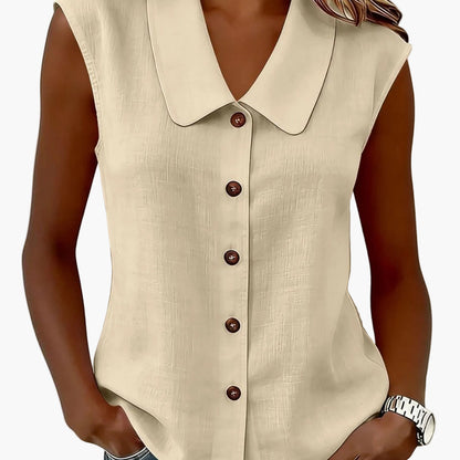 Damen Blusentop mit Knopfleiste und weitem Kragen – Elegantes Freizeit-Oberteil für Büro & Alltag