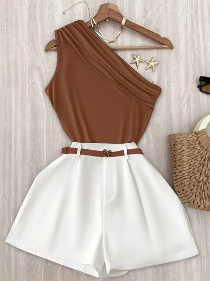 Damen Ein-Schulter-Einteiler mit Shorts – Eleganter Sommer-Jumpsuit für Freizeit & Urlaub