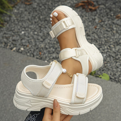 Damen Plateau-Sandalen mit sportlichem Stil und Klettverschluss – Bequeme Sommerschuhe für Freizeit und Alltag