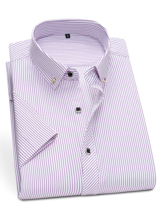 Herren Kurzarm Business-Hemd mit feinem Streifenmuster und modernem Kragen – Eleganter Freizeit- und Büro-Look