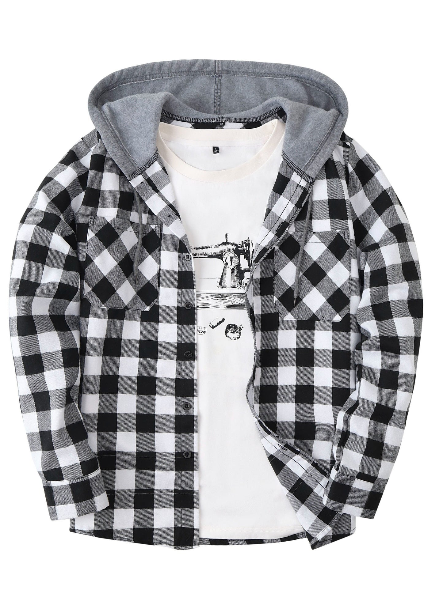 Herren Karohemd mit Kapuze und T-Shirt-Layer – Lässiges Outdoor Overshirt