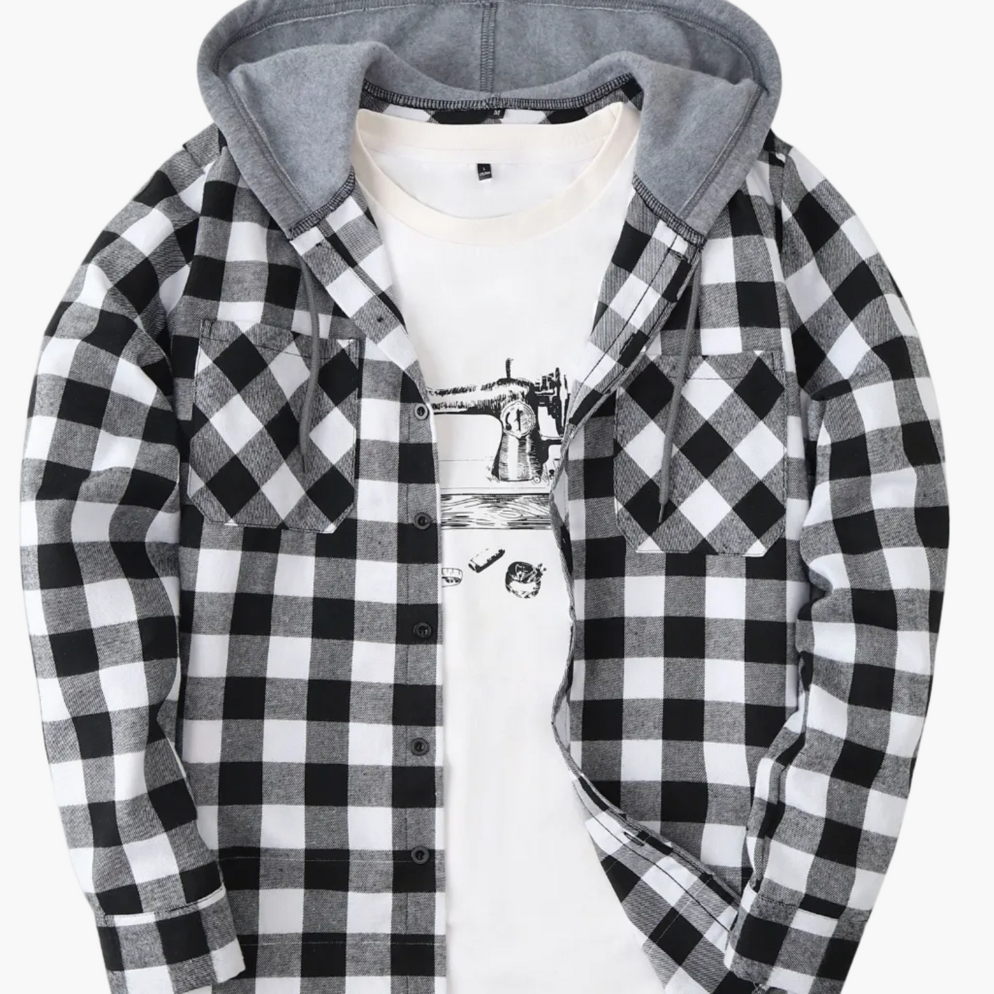 Herren Karohemd mit Kapuze und T-Shirt-Layer – Lässiges Outdoor Overshirt