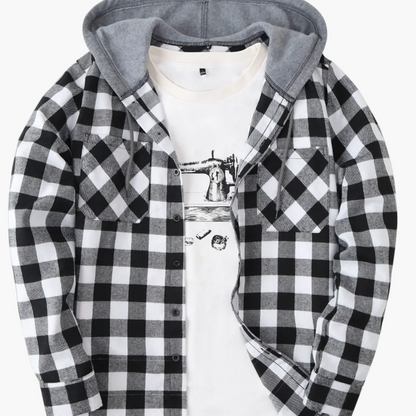Herren Karohemd mit Kapuze und T-Shirt-Layer – Lässiges Outdoor Overshirt