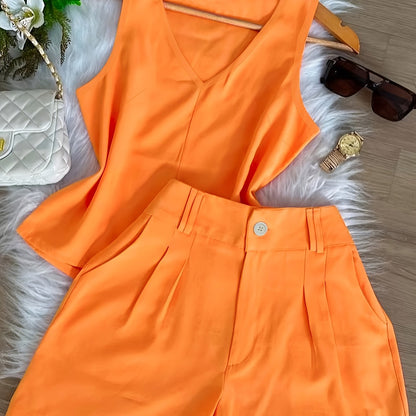 Damen Sommer Set – Elegantes ärmelloses Top und High-Waist Shorts, Casual Chic für Alltag & Urlaub