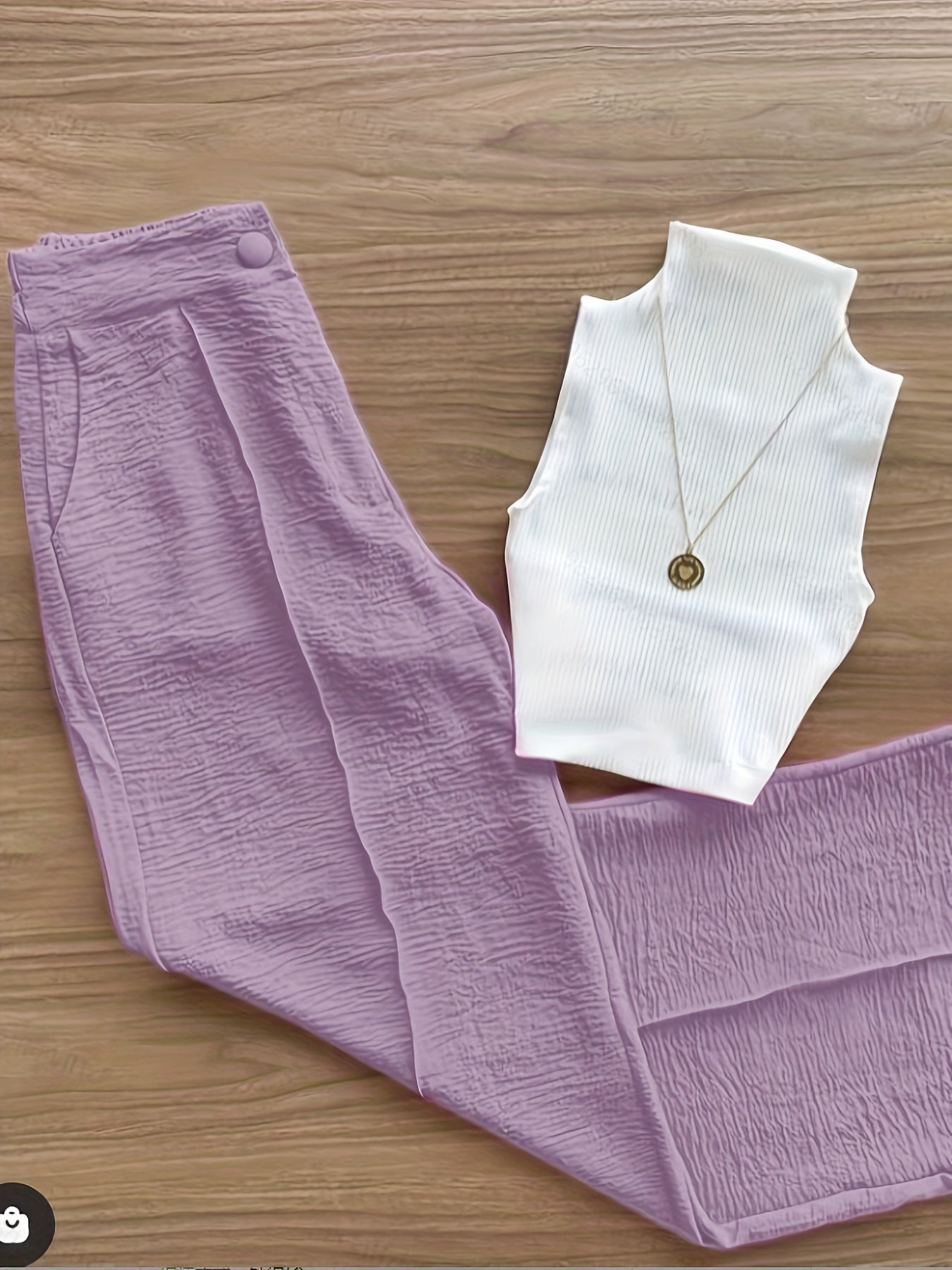 Damen Elegantes Set – Ärmelloses Oberteil mit Stehkragen und Weite Hose, Perfekt für Büro und Alltag