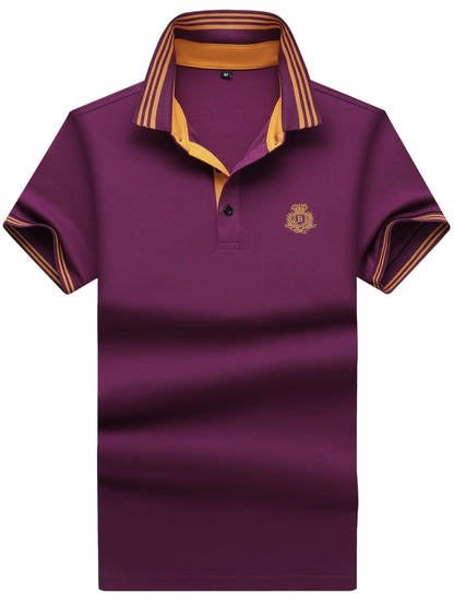 Herren Polo Shirt Klassisch Sportlich mit gesticktem Wappen und Kontrastkragen – Freizeit & Business