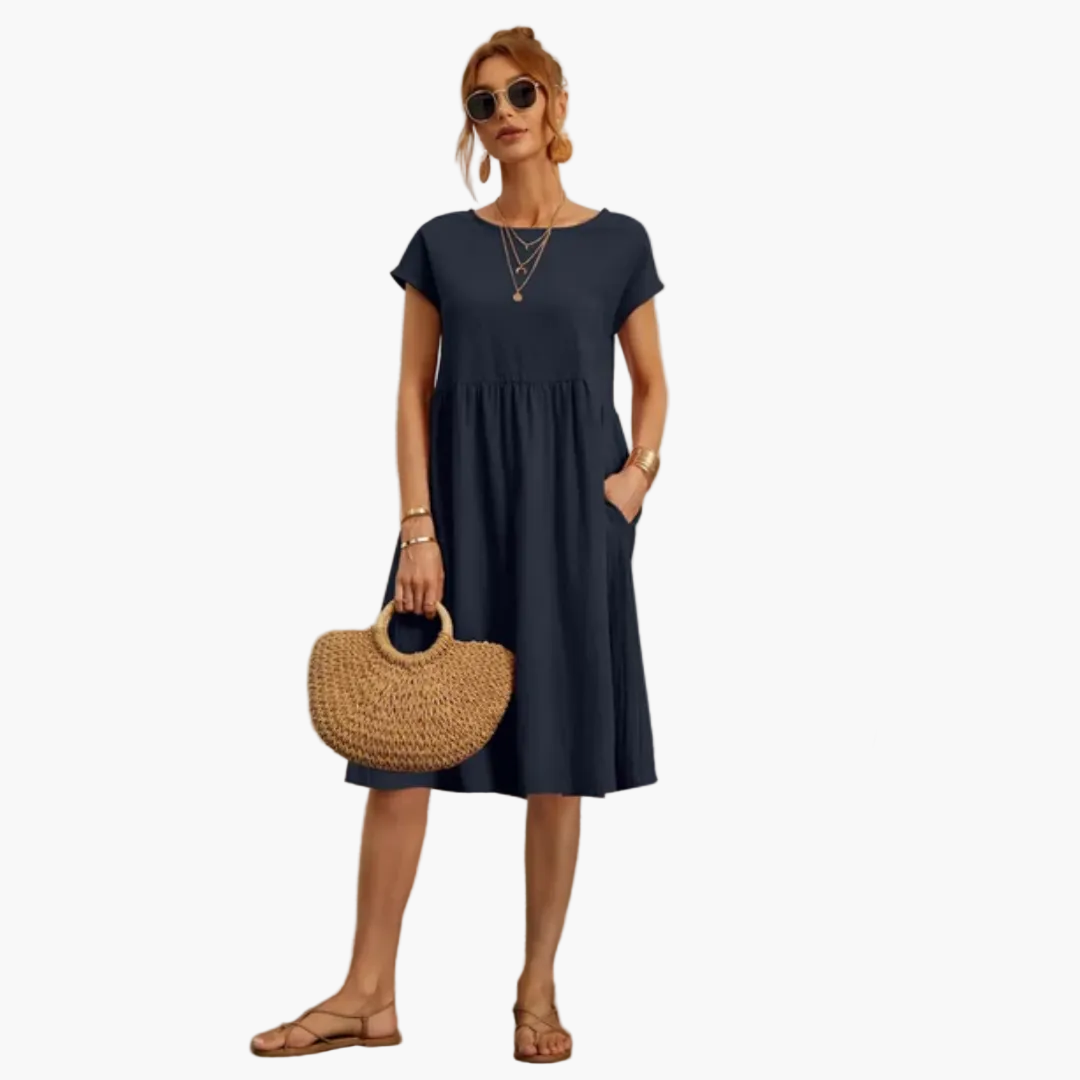 Damen Freizeitkleid mit kurzen Ärmeln – Elegantes Sommerkleid für Alltag & Urlaub