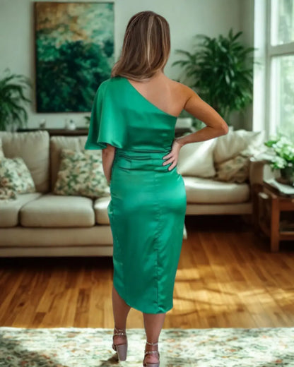 Damen Asymmetrisches Midi-Kleid für Abend & Party – Elegante One-Shoulder Silhouette