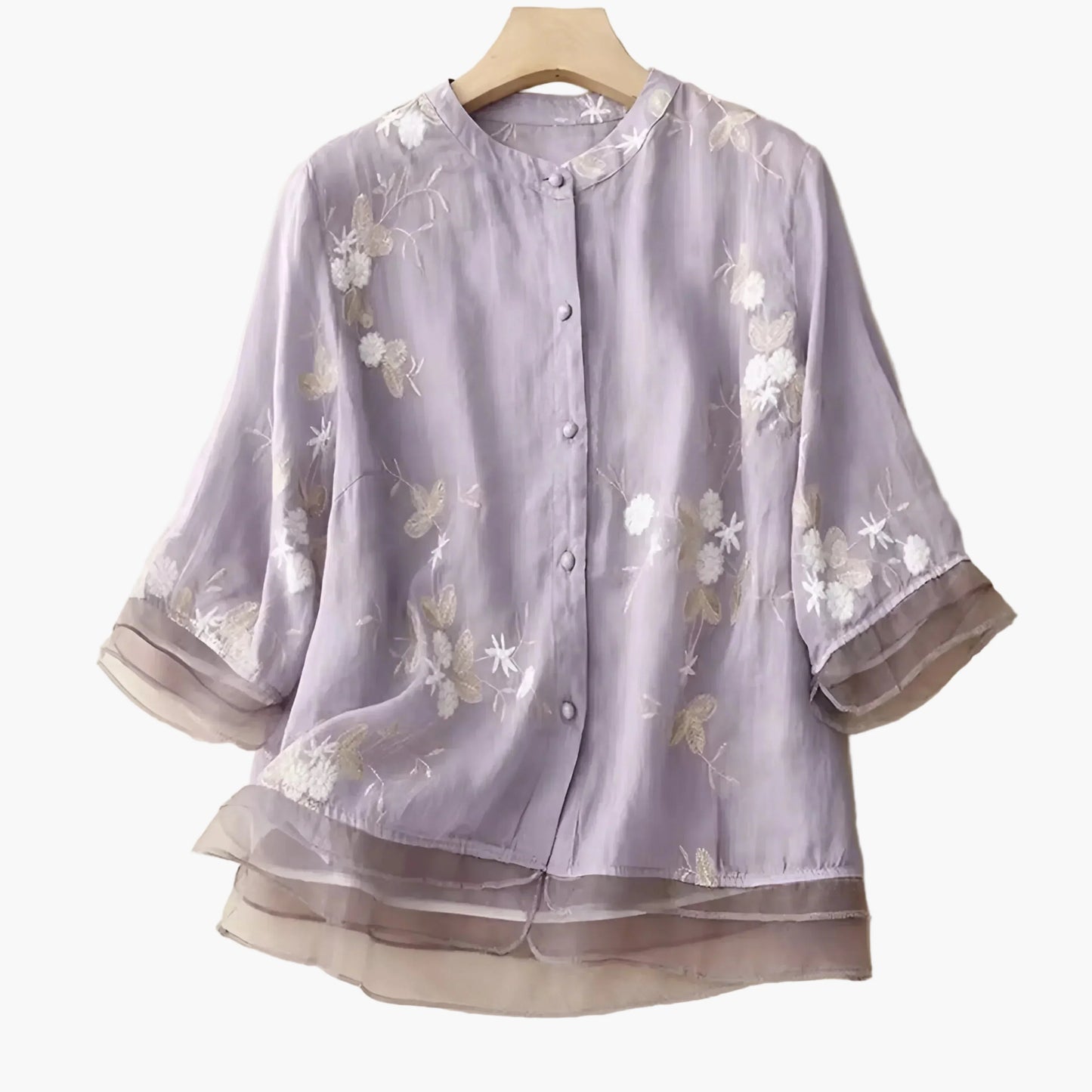 Damen Bluse mit floraler Stickerei und lockerem Schnitt – Elegante Freizeitmode