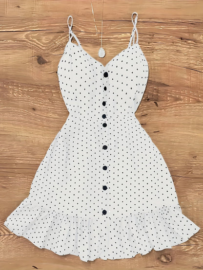 Damen Polka Dot Kleid mit Knopfleiste und Rüschen – Vintage-inspirierter Sommer-Look